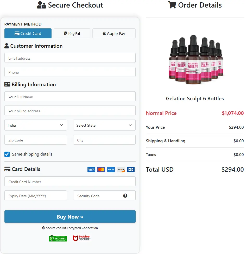 Gelatine Sculpt Secure Order Process